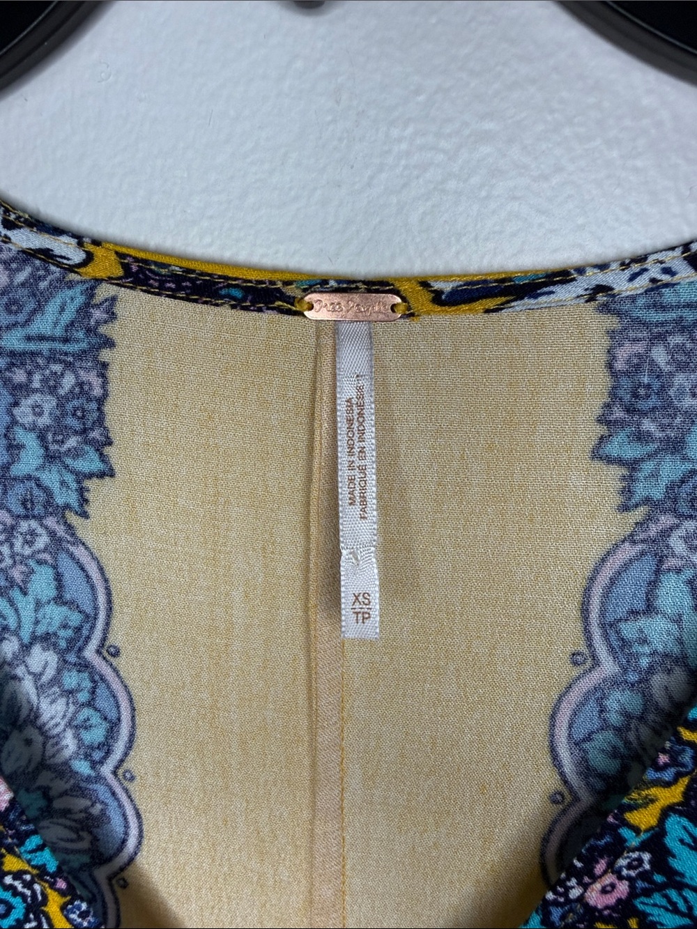 Free People Boho Yellow and Blue Paisley Peplum Top - Picture 3 of 5